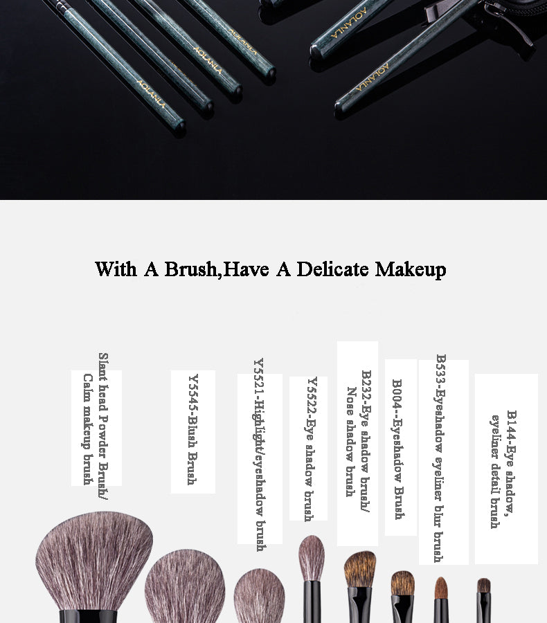 American Master Animal hair 8 makeup brush set Eyeshadow brush powder blush brush Detail blur brush Portable beauty tool with brush bag