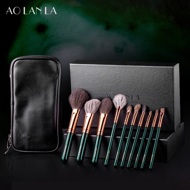 AOLANLA American Master 10 Makeup brush set Animal hair squirrel hair loose powder blush set brush Highlight details faint dye eye shadow brush with brush package gift box