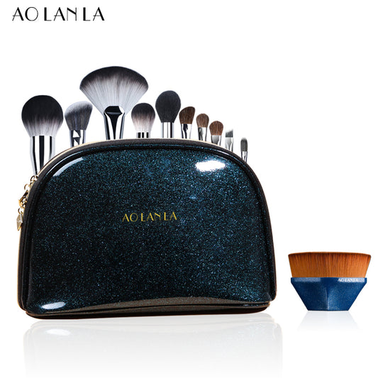 AOLANLA American Masters Professional Makeup Brush Set 11 sets of Powder powder Blush brush Highlight Brush Eyeshadow Brush Beauty Brush with makeup bag Version 55