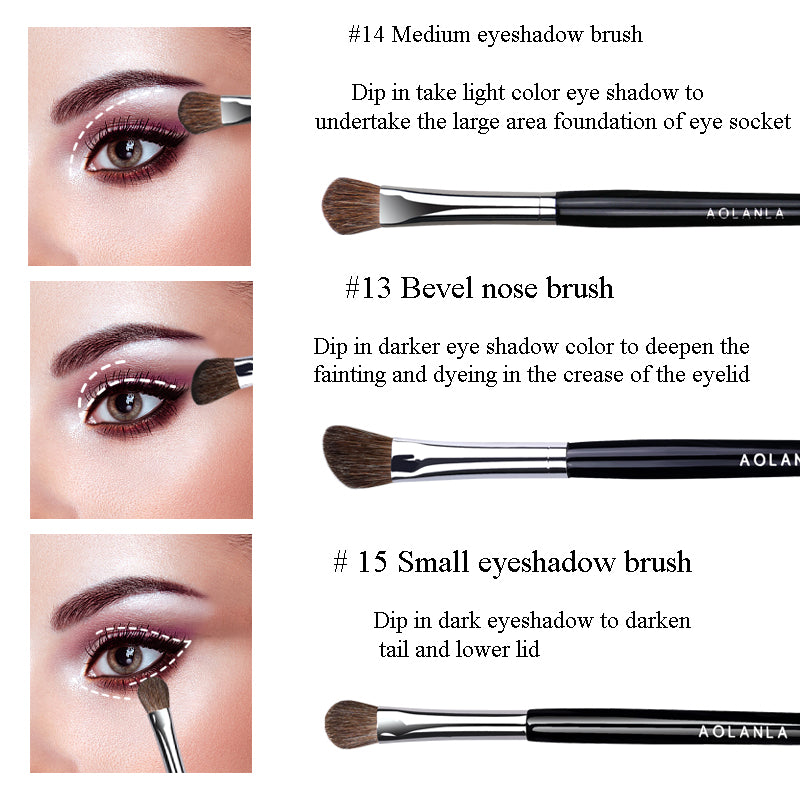 AOLANLA American professional master eye shadow brush set dizzy dye brush imported horse hair animal hair 3 sets of eye makeup brush portable makeup tool set