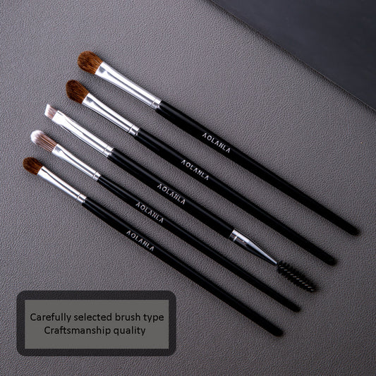 AOLANLA Black 5 eye shadow brush set bevel nose brush faint dye details brush animal hair wool horse hair full set eye makeup brush beauty makeup tool including brush pack