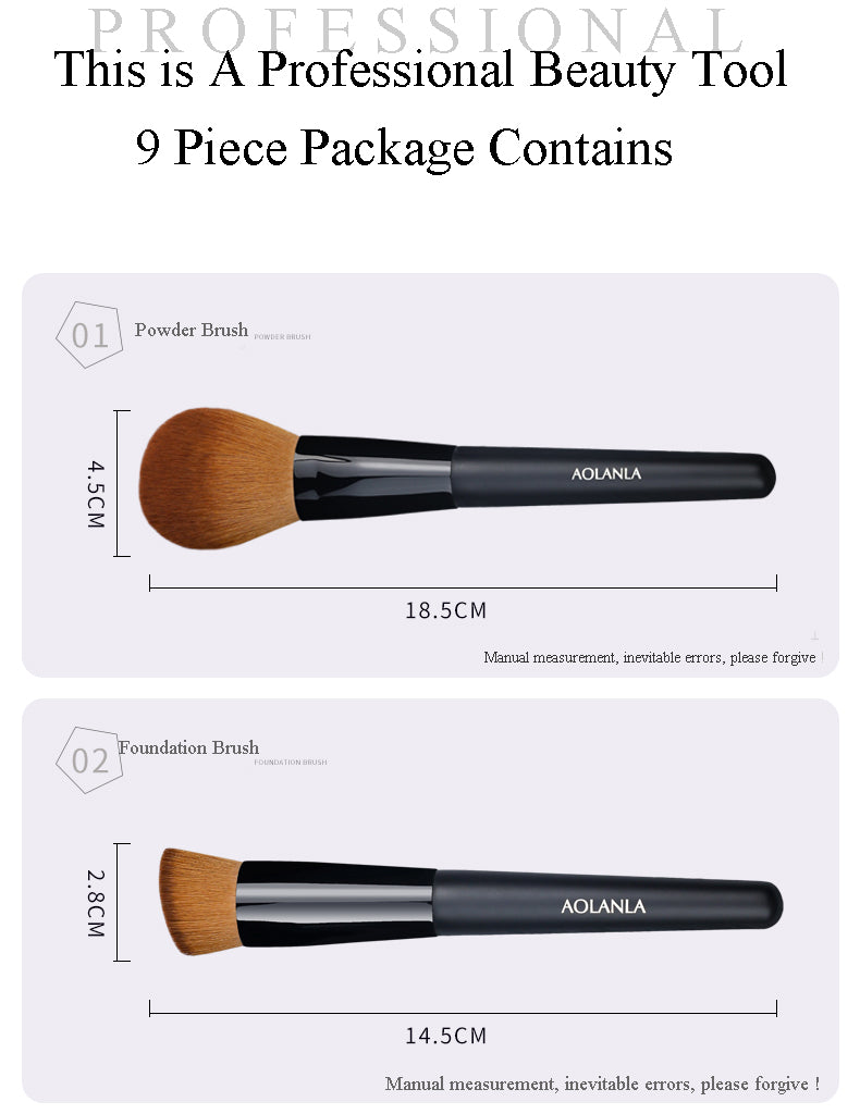 AOLANLA 9 makeup brush set Eyeshadow brush eyebrow brush sFoundation Loose powder Blush Concealer brush set portable makeup beauty tool